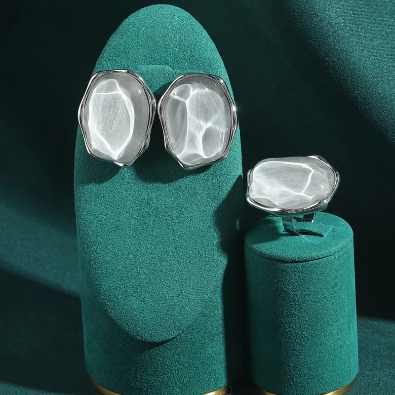 Vintage Transparent White Irregular Brushed Jewelry Sets Earrings Rings Purple Green High Quality Classic Daily Gifts 2026 New
