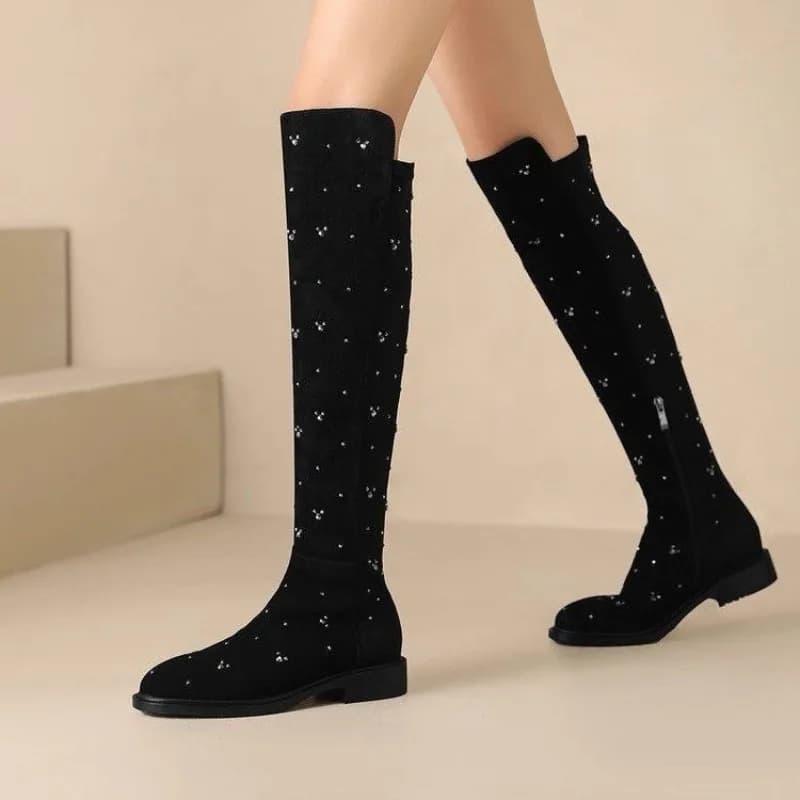 Women's High Crystal Boots Fashionable Heel Shoes Winter Chelsea Boots Over Knee 2025 New Casual Boots