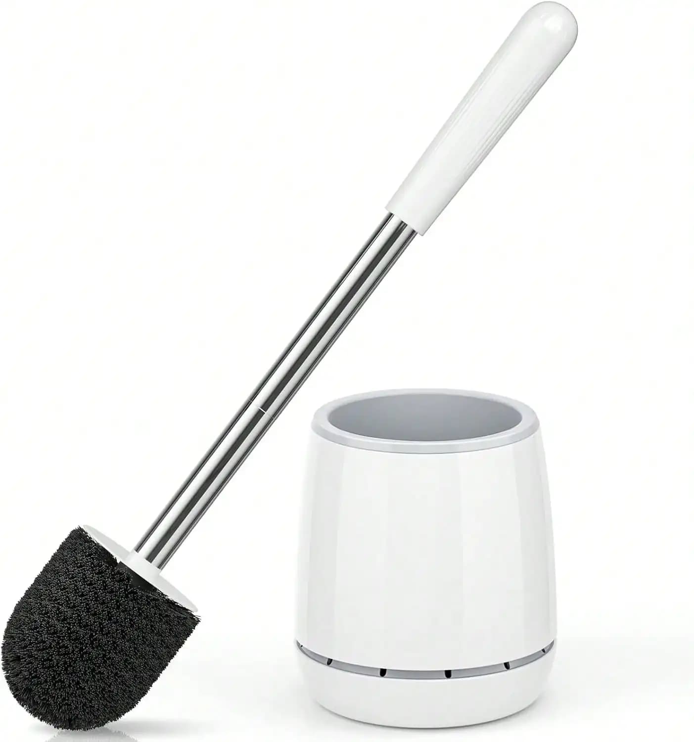Toilet Brush, Toilet Brush And Holder With 304 Stainless Steel Handle, Space Saving Toilet Bowl Brush For Storage, Durable Bristles Toilet Scrubber For Bathroom Cleaning (1, White)