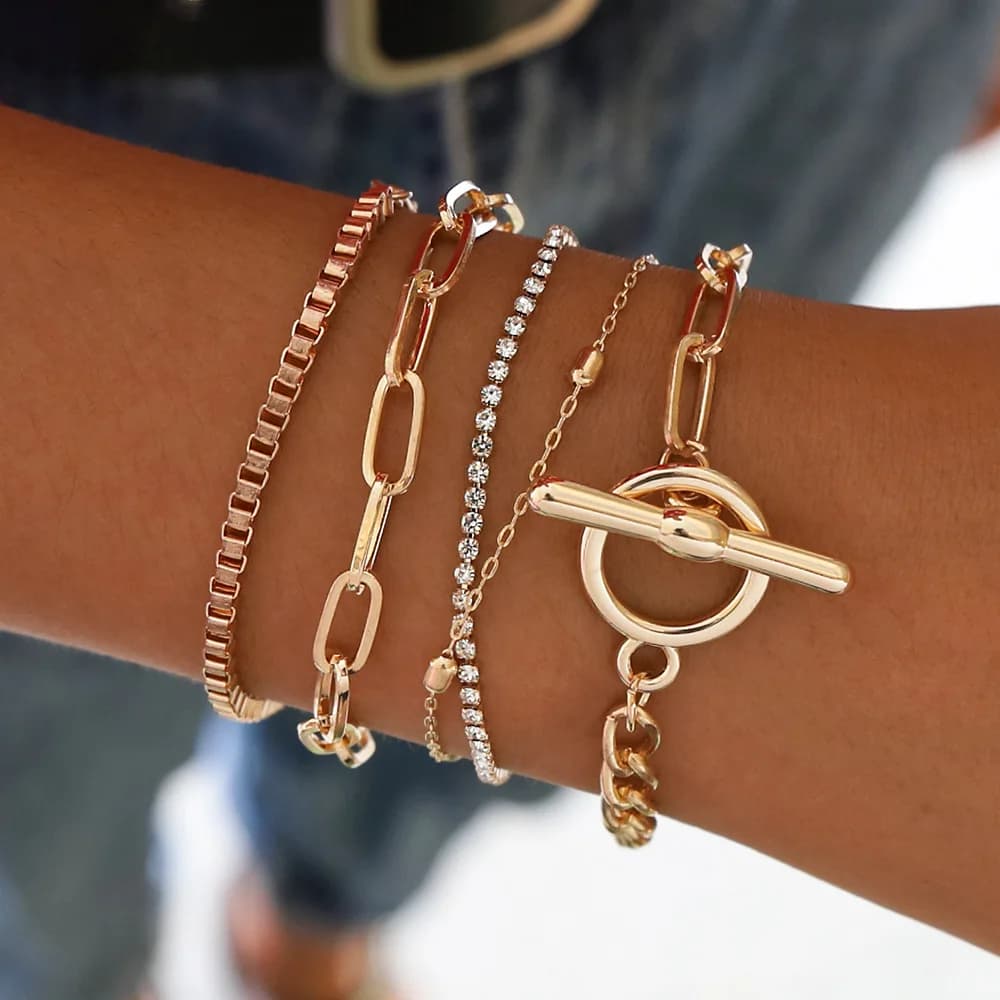Set di bracciali a catena con strass in metallo pesante Punk per le donne braccialetti Pulseras in cristallo regolabili regalo di gioielli a mano Steampunk Men