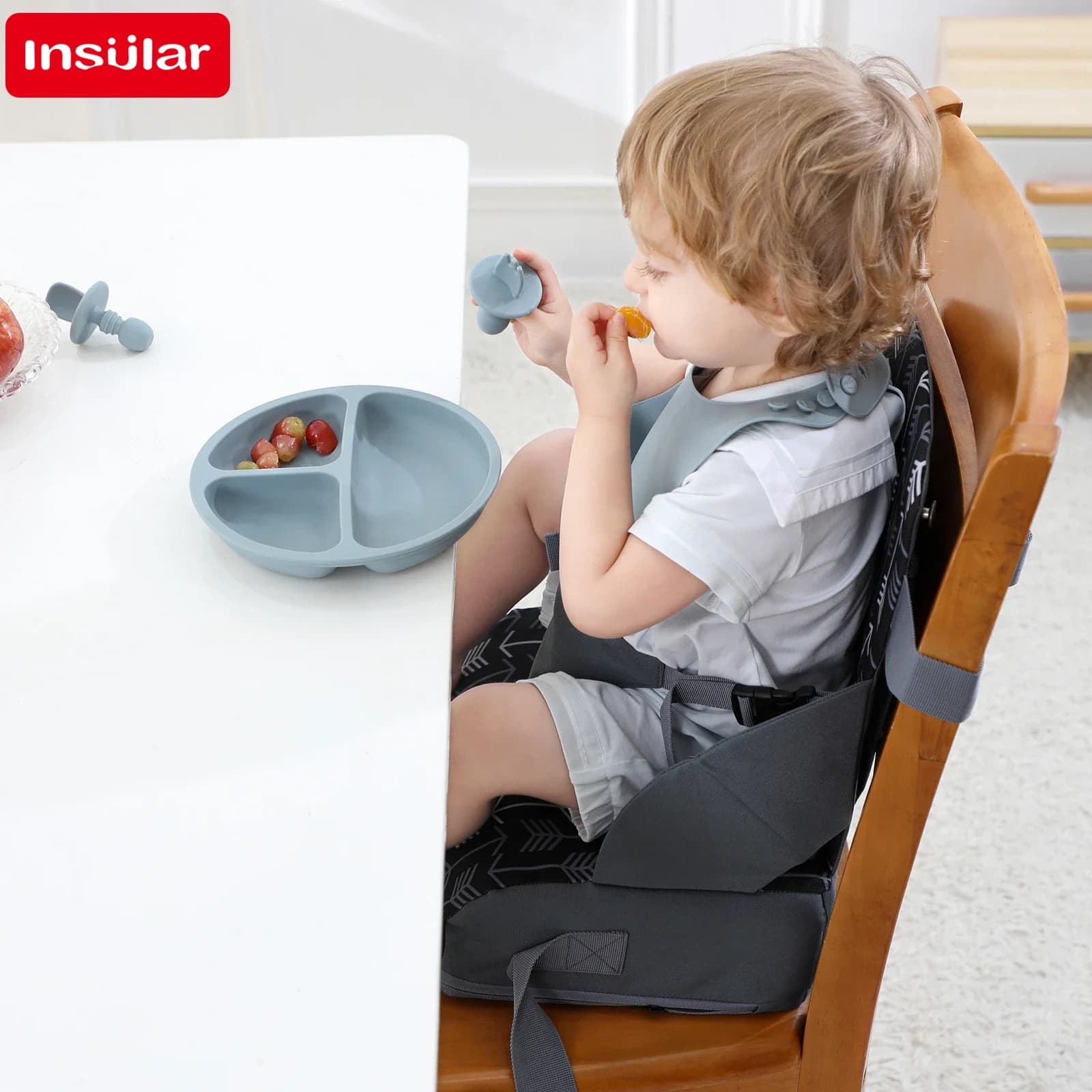 INSULAR Foldable Baby Dining Chair Portable High Cushion Toddler Chair with Non‑Slip Base Kids Travel Feeding Chair