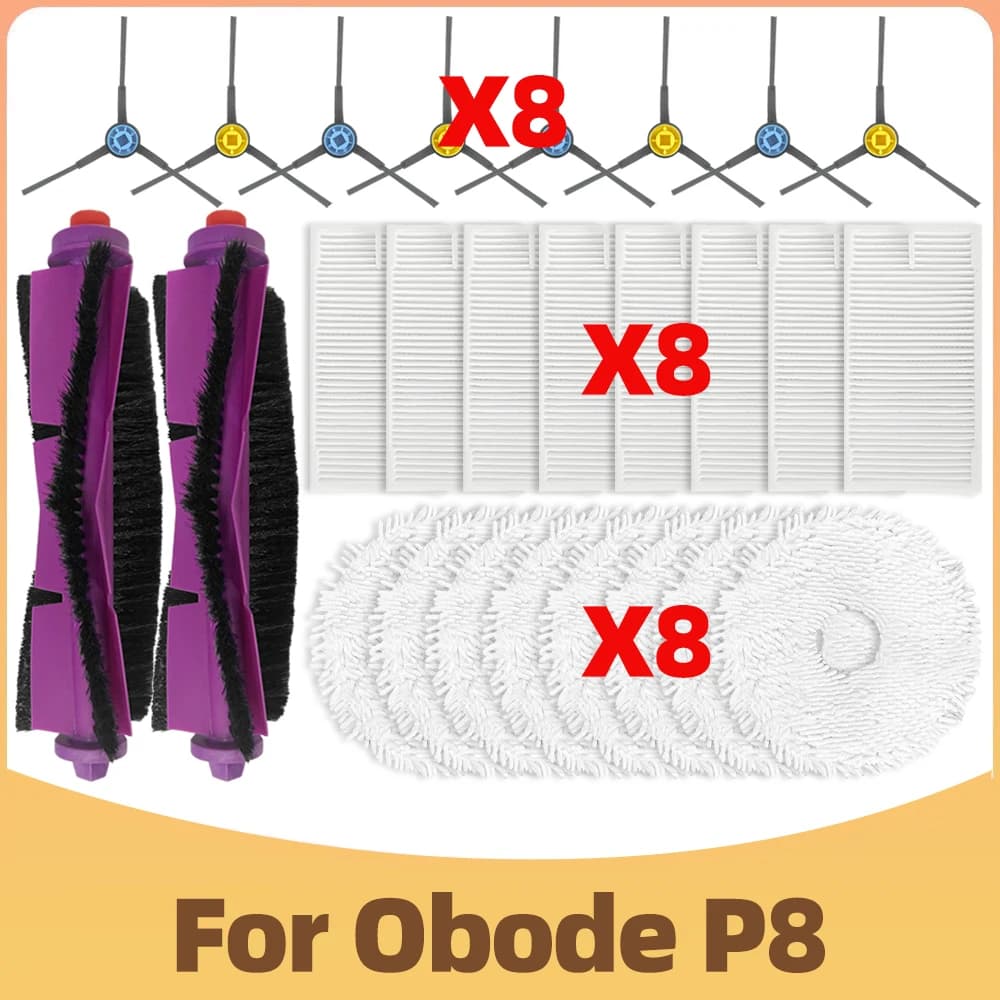 Set di accessori adatto per parti del robot aspirapolvere Obode P8: Spazzola laterale principale, panno, filtro