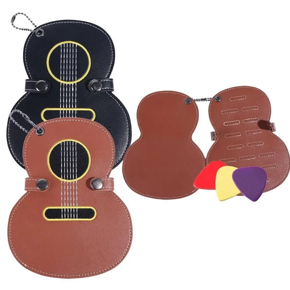 Gift Guitar Shaped Guitar Pick Holder Bag Large Capacity Leather Guitar Plectrums Bag Senior PU Guitar Pick Clip Ukuleles
