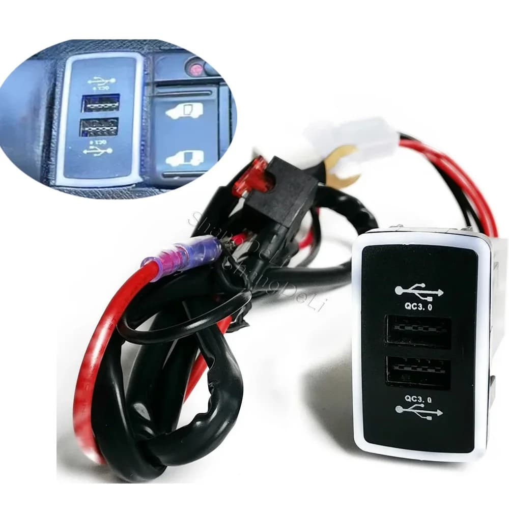 Doppia presa di ricarica per auto con luce LED blu, adattatore USB QC3.0 per la ricarica del telefono, compatibile con Honda HRV VEZEL 2008-2013