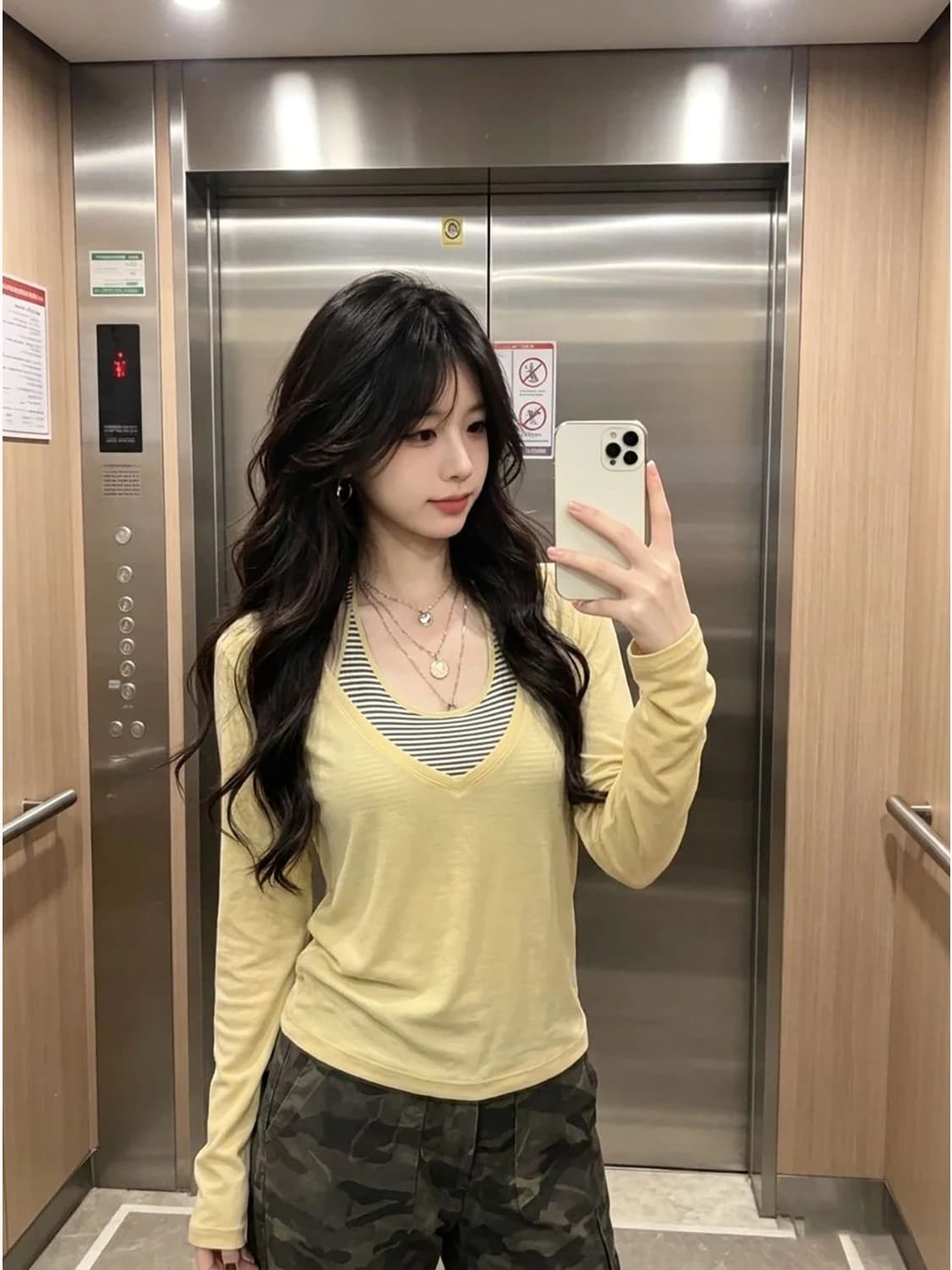 Striped Neck Hanging False Two-Piece Sun Protection Women's T-Shirt Slim Fit Thin Breathable Long Sleeve Trendy Summer Top