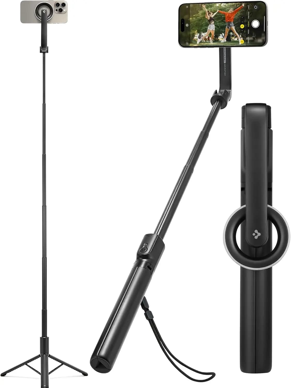 Treppiede selfie stick allungabile con telecomando Bluetooth, 47" per iPhone e smartphone MagSafe - Nero