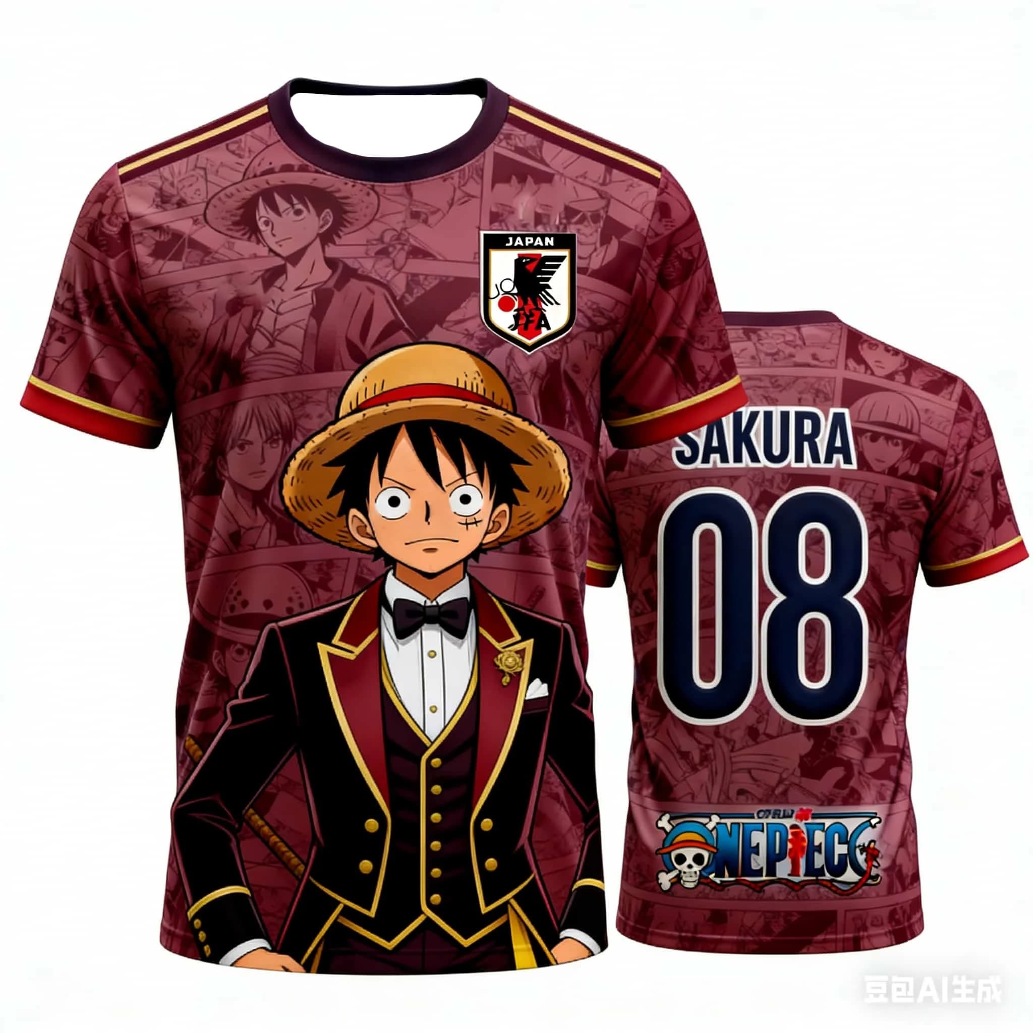 Maglia da Calcio One Piece Luffy Giappone 25-26, T-shirt per Bambini, Kit Speciale da Calcio, Felpa Traspirante per Adulti