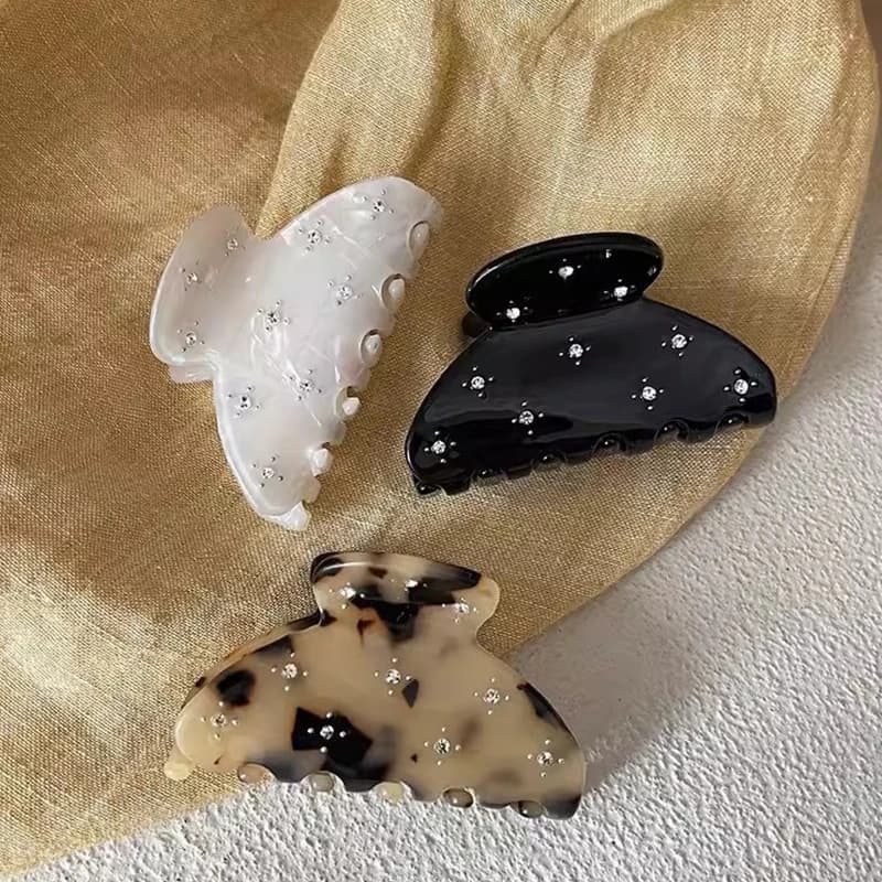 1 fermaglio per capelli in acetato tempestato di diamanti in stile coreano per donna, parte posteriore della testa, testa a forcina con fissaggio a coda di cavallo alta