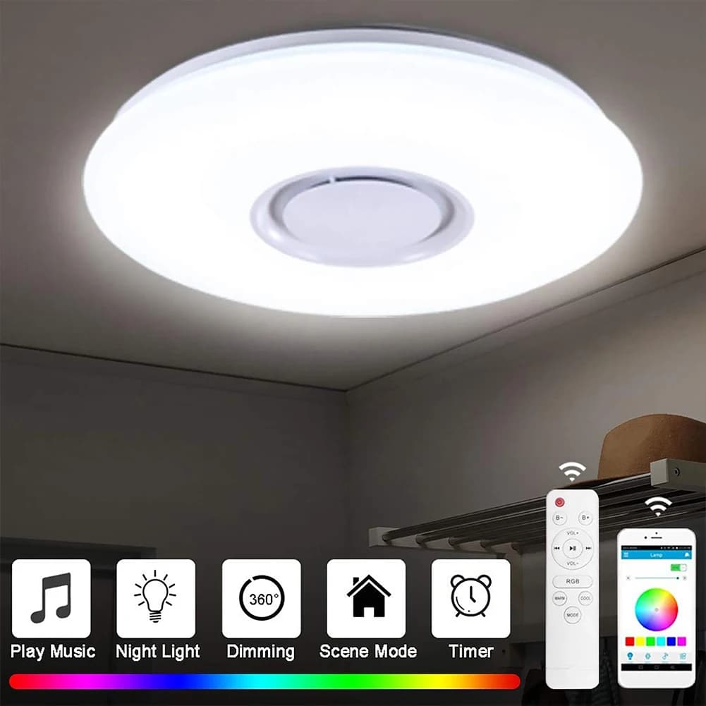Plafoniera a LED RGB Decorazione domestica Luce Controllo APP Lampada intelligente Bluetooth Dimmerabile con telecomando altoparlante 2800K-6500K