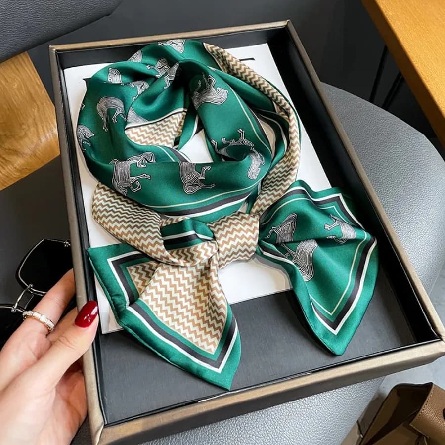 Luxury Design Horse Print Silk Scarf Women Long Soft Satin Hairband Neckerchief Office Hijab Headband Foulard Gift 15*145cm
