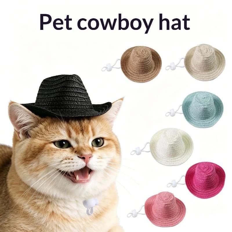 AttireTroveCute Pet Straw Hat Mini Sun Hat For Cats Dogs Puppy Kitten Outdoor Sun Protection Cap Pet Cosplay Costume Accessories