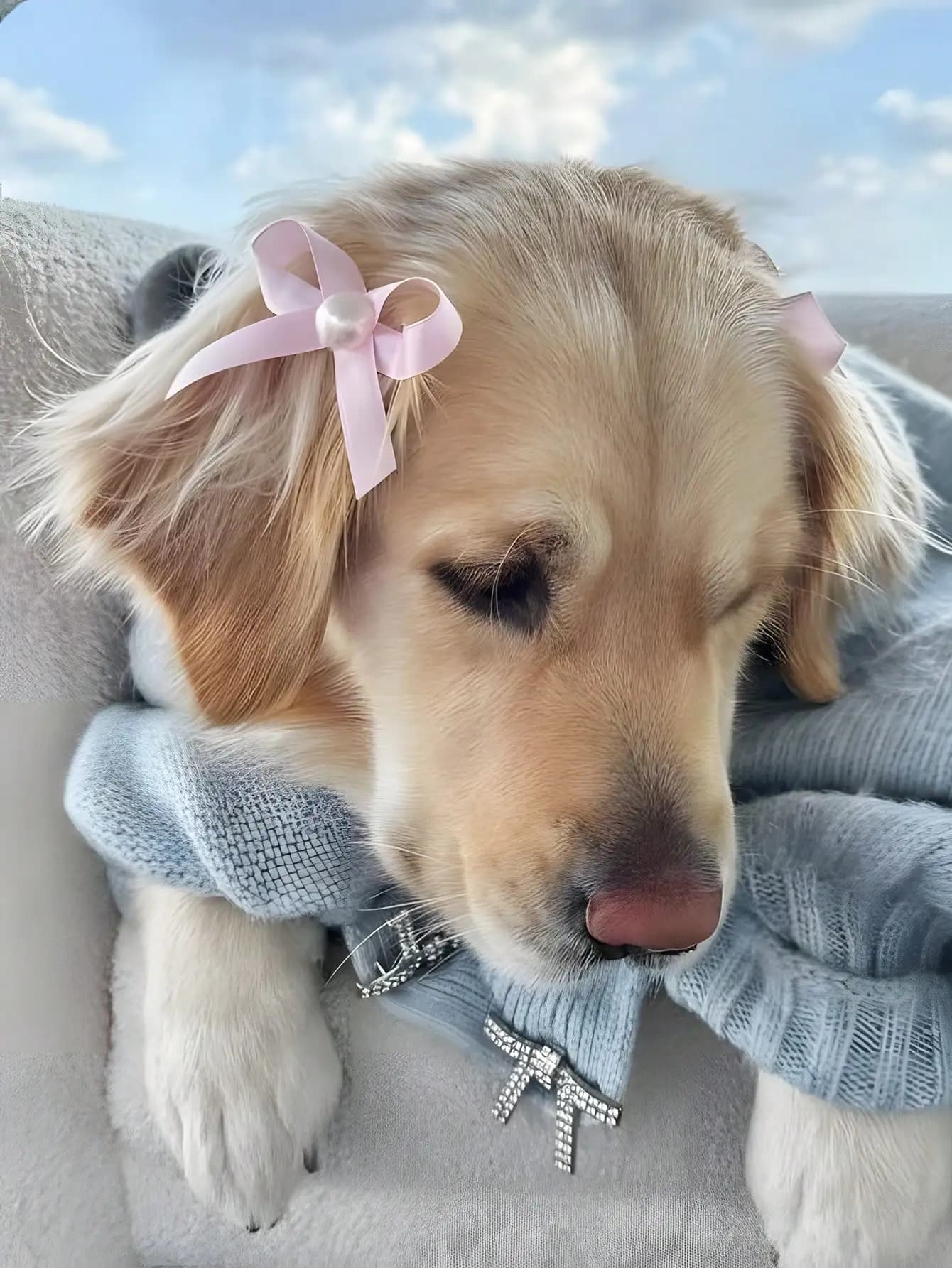 6 fermagli per capelli per animali domestici con fiocchi di perle per cani e gatti - Accessori in morbido nastro di raso