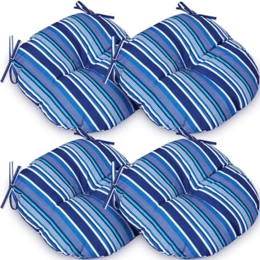 Set di 4 cuscini rotondi per sedie da bistrot, 38 cm x 38 cm x 10 cm, cuscini rotondi per sedie da esterno con lacci, cuscini per sedie da patio, impermeabili