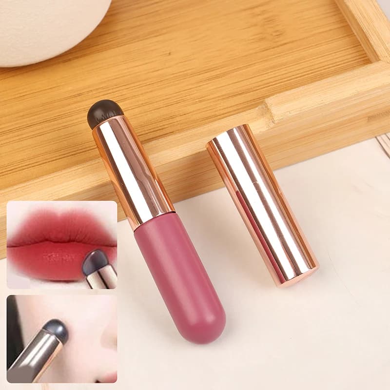 Pennello per Labbra in Silicone Morbido Q con Coperchio Antipolvere, Applicatore per Rossetto a Testa Rotonda, Strumento Cosmetico per Labbra, Pennello Multiuso per Ombretto