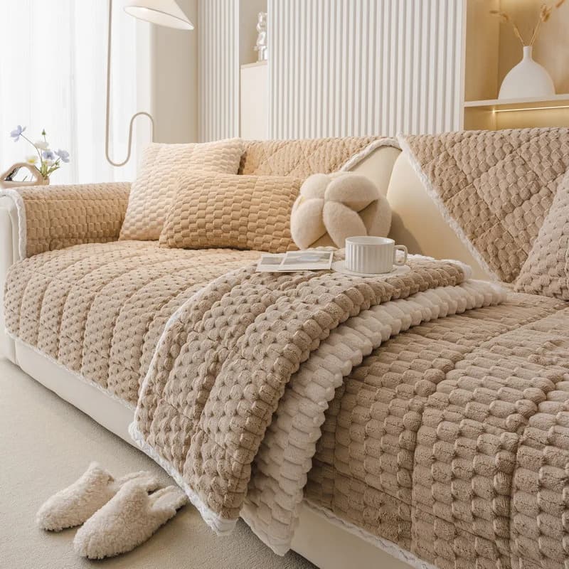 Copridivano invernale Cuscino per divano antiscivolo in peluche addensato per soggiorno Copridivano universale morbido Asciugamano posteriore Tappetino per divano componibile