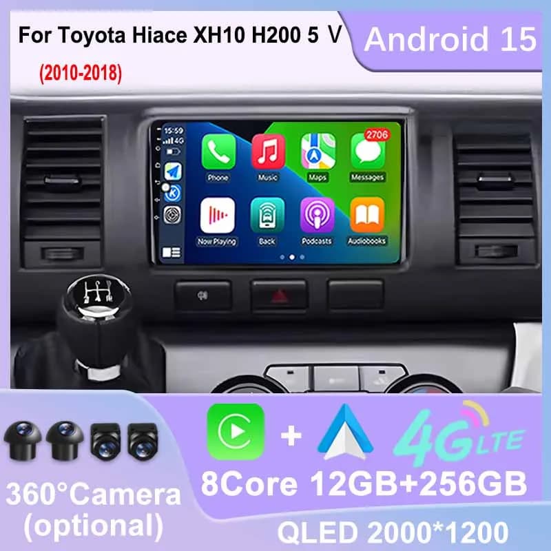 For Toyota Hiace XH10 H200 5 V 2010-2018 Car Radio Android Auto Carplay GPS Navigation Multimedia Player Stereo WIFI No 2din DVD