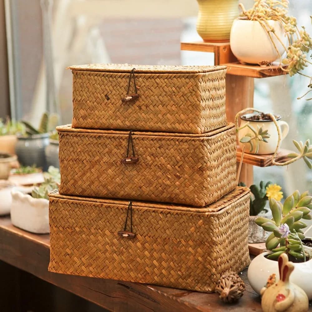 Home Organizing Box, Vintage Storage Rack Basket, with Lid Buckle Design, Home Clothing and Miscellaneous Storage Box