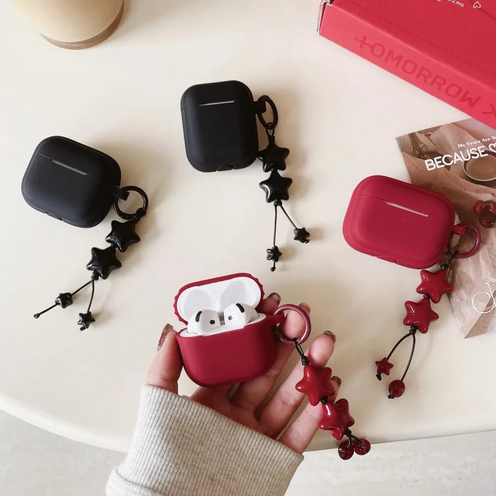 Cover per auricolari rosso vino per AirPods Pro 3 Pro3, custodia in silicone per cuffie AirPods Pro 2 4 3 2 1 con ciondolo a stella