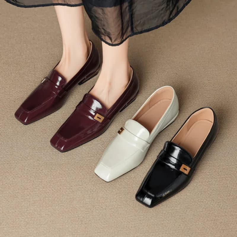 2026 Summer Korean Style Women Pumps Patent Leather Square Toe Chunky Mid Heel Slip On Solid Color Shoes Black Beige Wine G157