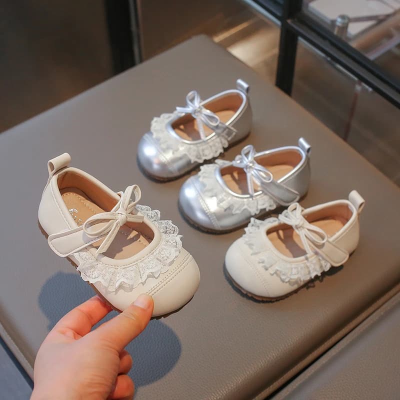 Scarpe Mary Jane in Pelle per Neonati/Bambini, Prima Infanzia, con Decorazioni in Pizzo e Fiocco, Chiusura in Velcro, Stile Principessa Lolita, Calzature Casual da Festa
