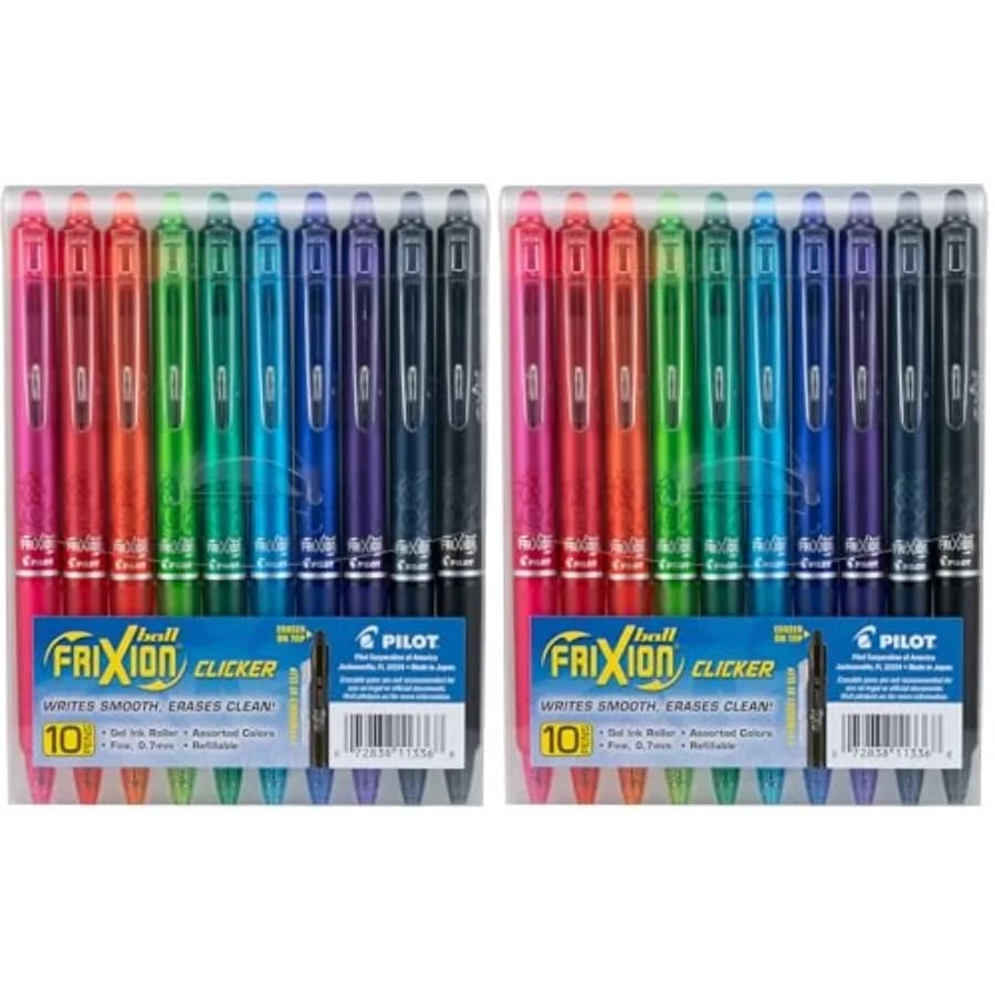 Penne Gel Cancellabili FriXion Punta Fine 0,7 mm, Colori Assortiti, Confezione da 10, 2 Pacchi