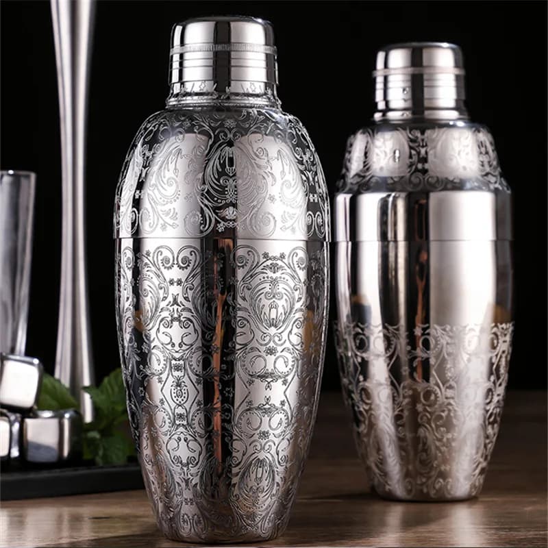Set Shaker per Cocktail in Acciaio Inox 304 con Design Inciso, 3 Pezzi, Shaker Cobbler, Strumento da Barman per Bar Domestico e Feste