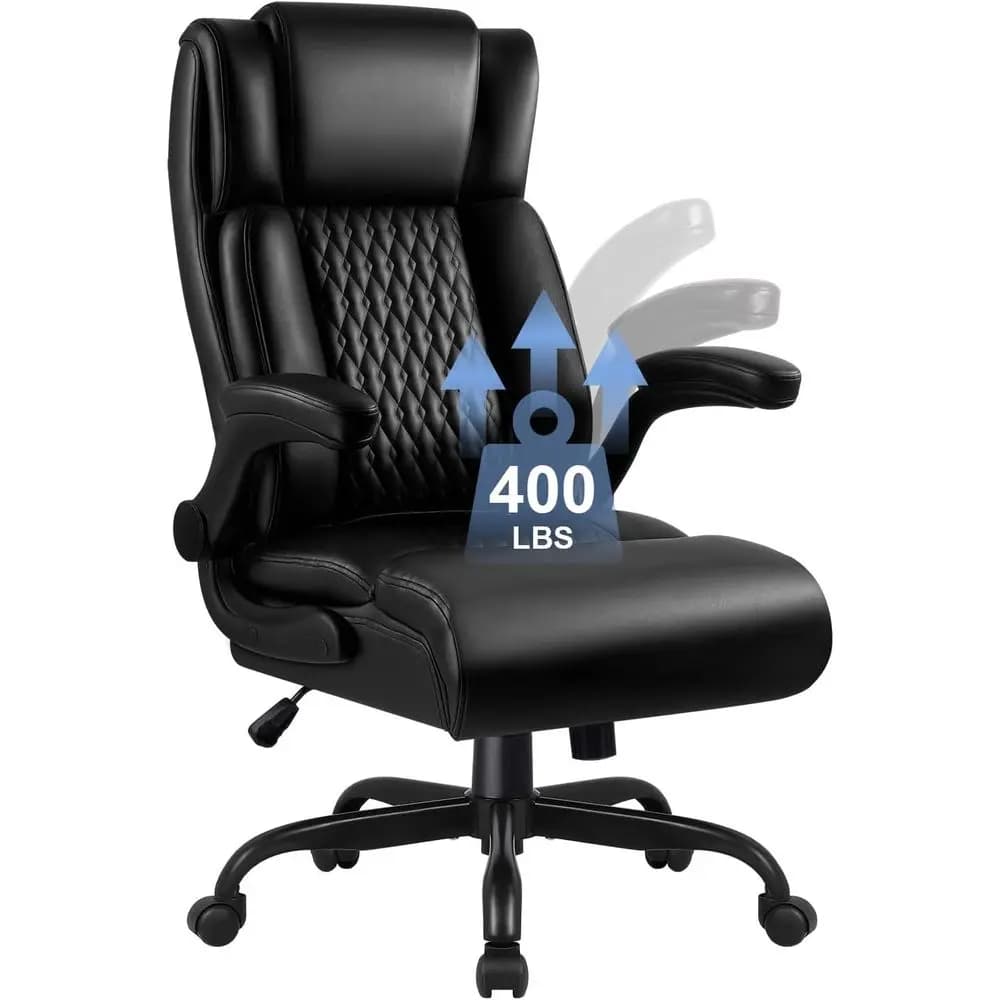 Sedia da ufficio girevole ergonomica con schienale alto e supporto lombare, resistente per 180 kg, in pelle PU nera