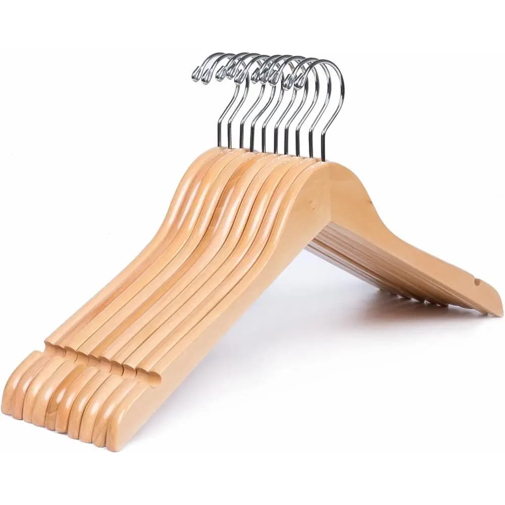 Natural Wooden Shirt Hangers, Premium Wood Coat Hangers, Set of 10 for Clothes and Bridal Wear