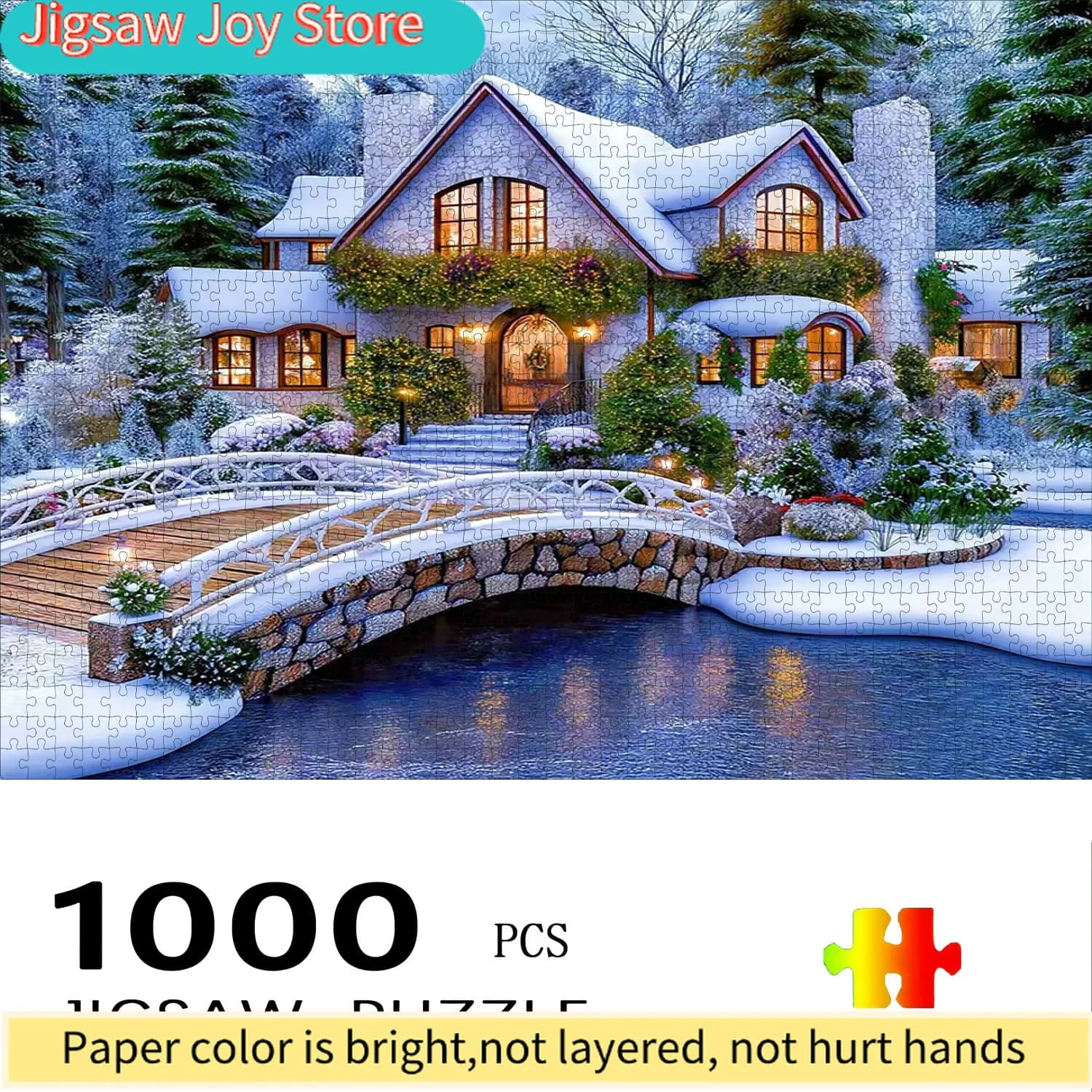 Puzzle con scena di neve invernale da 1000 pezzi | Puzzle grande e stimolante per famiglie, design raffinato, scatola di cartone portatile, ideale