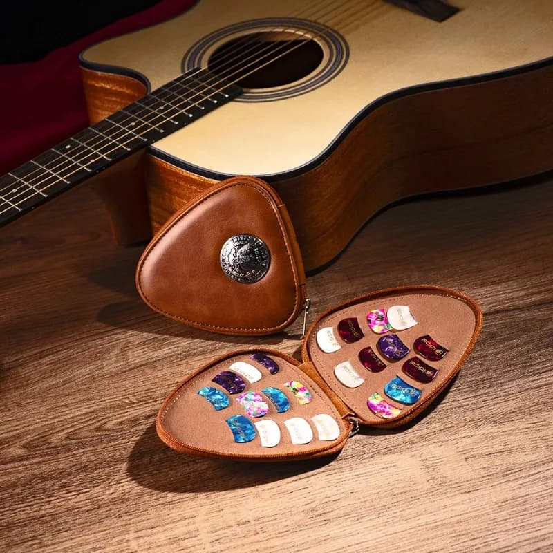 Nuova custodia per plettro per chitarra Custodia per strumenti musicali in pelle con cerniera design da 22 pezzi