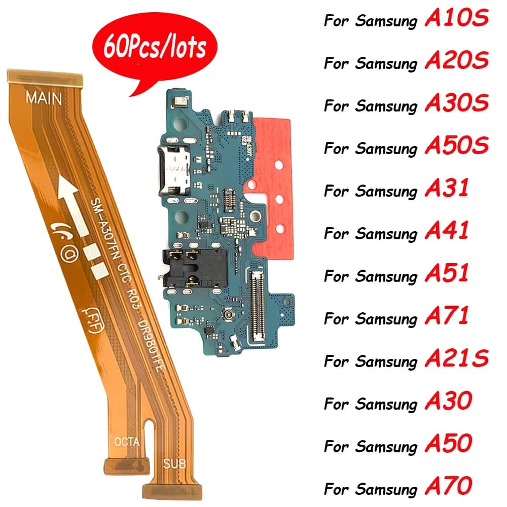 60 pezzi, testato per Samsung A10S A20S A21S A30S A50S connettore porta dock di ricarica USB scheda microfono cavo flessibile scheda madre principale