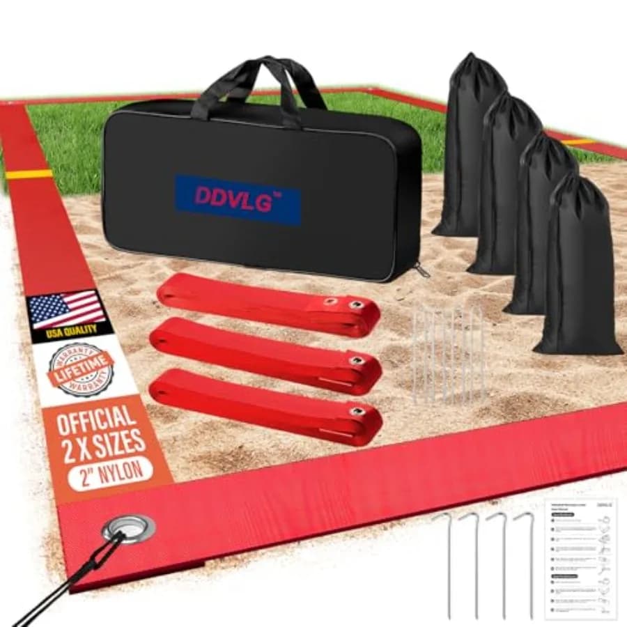 Linee Professionali per Beach Volley su Sabbia, 2 Pollici, in Nylon Ultra-Visibile, Resistenti alle Intemperie con Ancore in Metallo e Sacchi di Sabbia