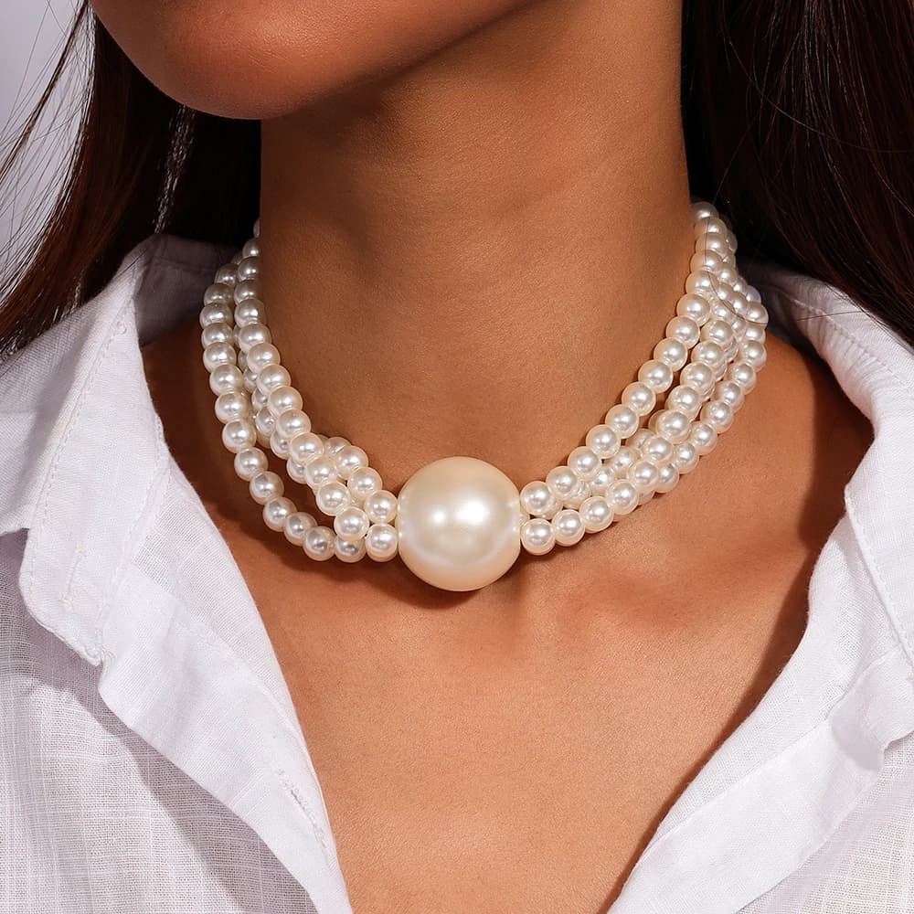 Aihua Large Multi Layer Stacking Beaded Pearls Necklace Chunky Chain Pearl Chokers for Women Fashion Night Party Jewelry Gifts