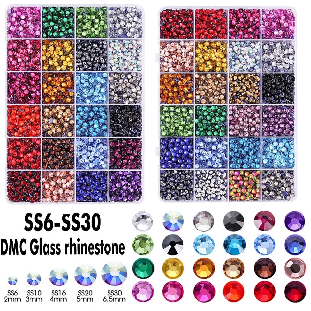 24Colors SS6-SS30 DMC Hotfix Crystal Flatback Rhinestone Tools Set Crystals For DIY Clothing Shoes With Tweezers Wax Pencil