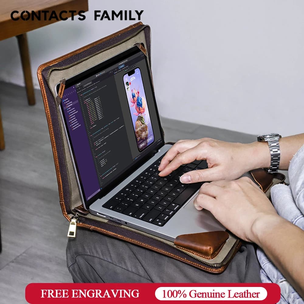 CONTACT'S FAMILY Custodia per laptop in vera pelle di vacchetta per MacBook Pro 14 16 MacBook Pro Air 13 Custodia protettiva per borsa