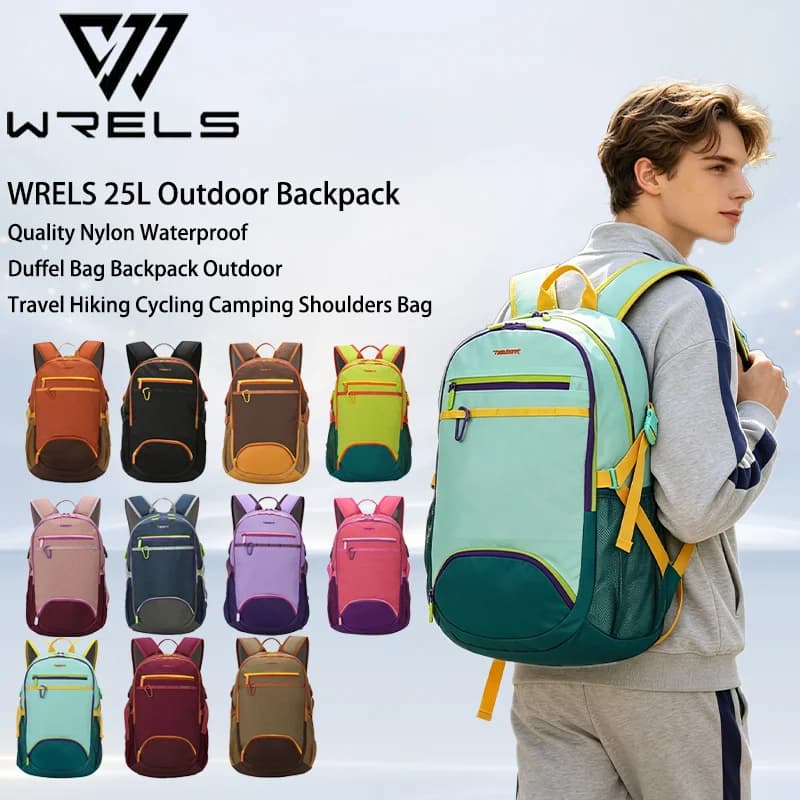 WRELS Outdoor Hiking Backpack Large Capacity Waterproof Gym Bag Backpack Travel Sports Cycling Durable Camping Shoulders Bag