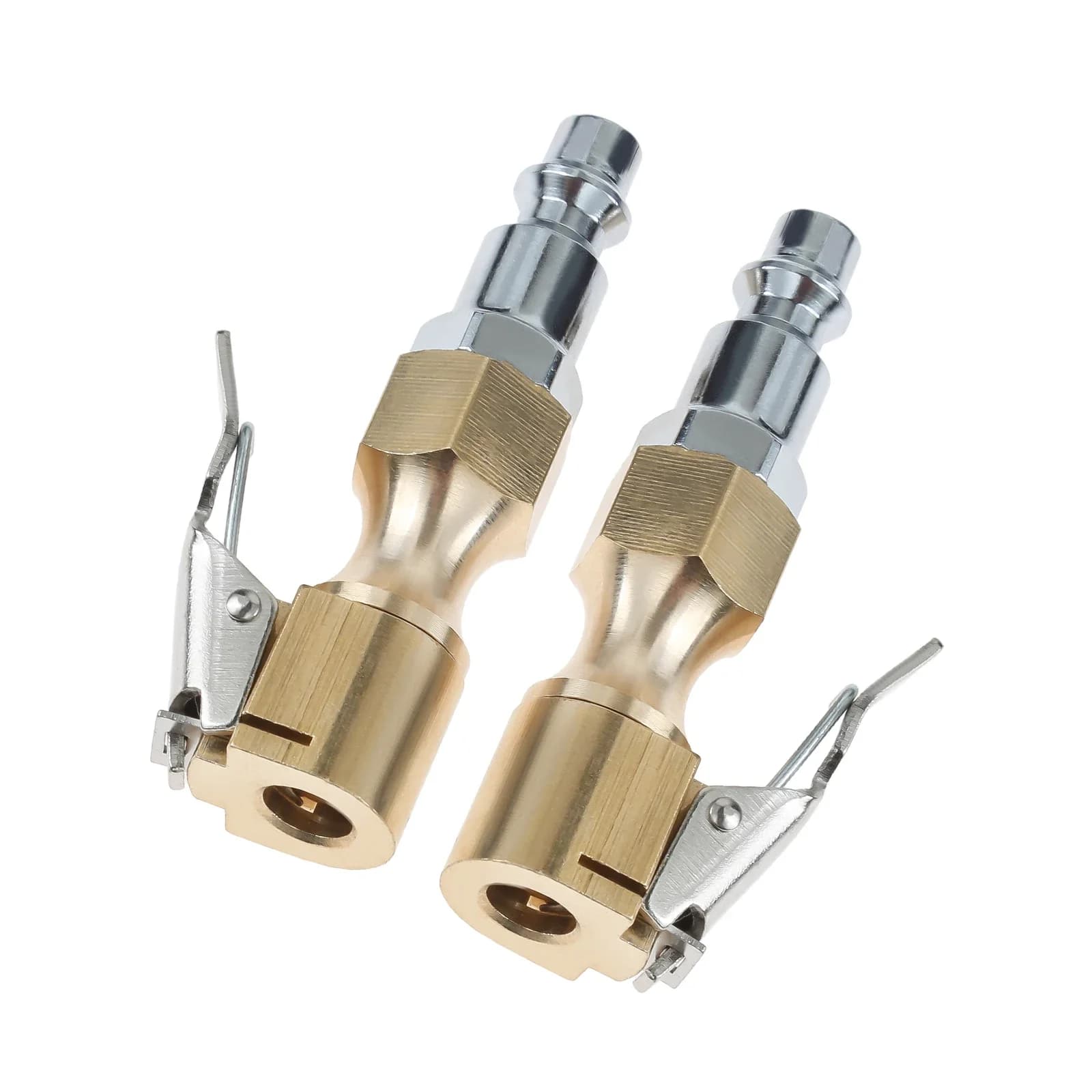 Ugello aria in ottone da 2 pezzi con connettore rapido mandrino per pneumatici a flusso chiuso con Clip per compressore manometro ruota gonfiatore pneumatici