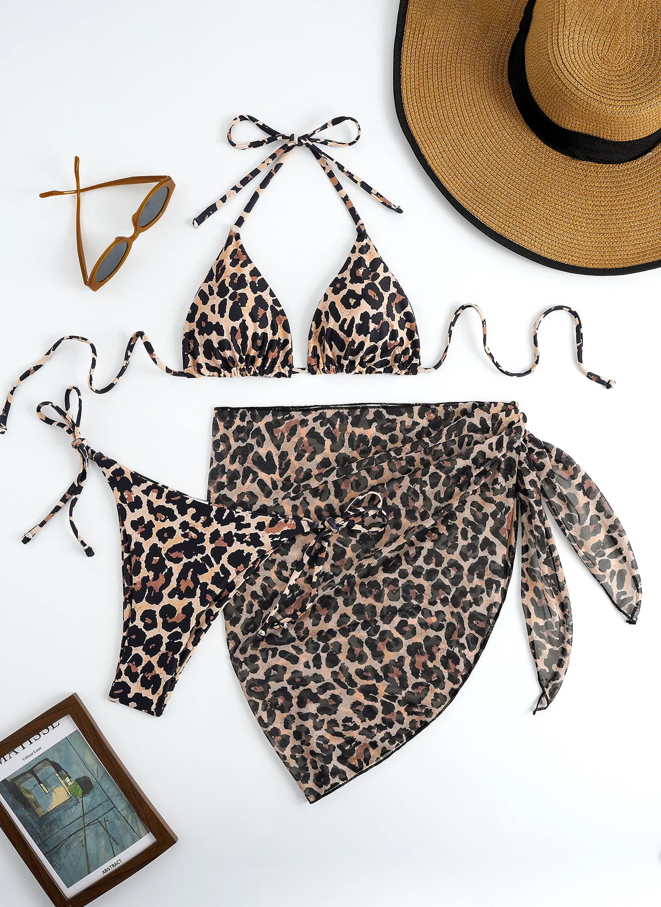 Swimwear Leopard 2026 Halter Triangle Women's String Bikini 3 Sexy Pieces for Swimming