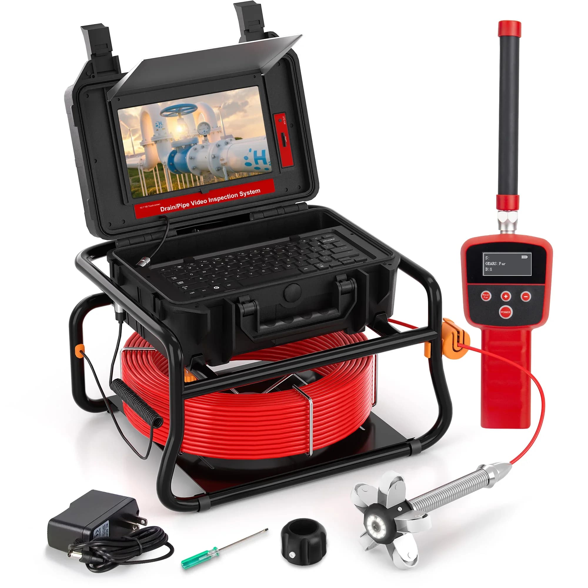SYANSPAN 10.1 "1080P Screen Tube 512Hz Round and Self-levelling for Shock Inspection Fognatura Video Recording 16GB IP68 Waterproof