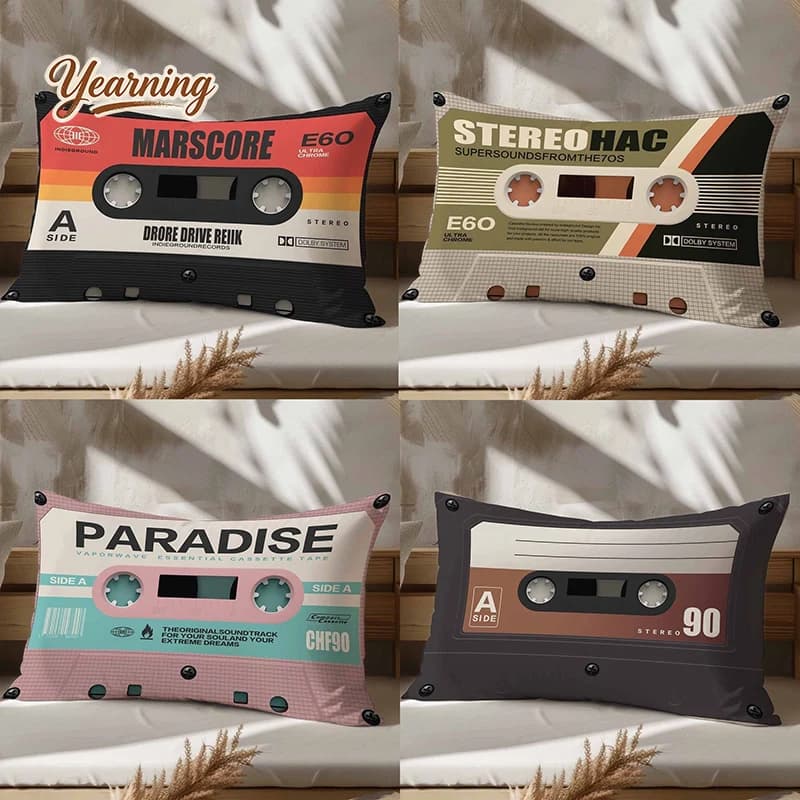 Cuscino rettangolare divertente a forma di lettore CD e giradischi in vinile, in peluche, per divano, ufficio, decorazione per la casa