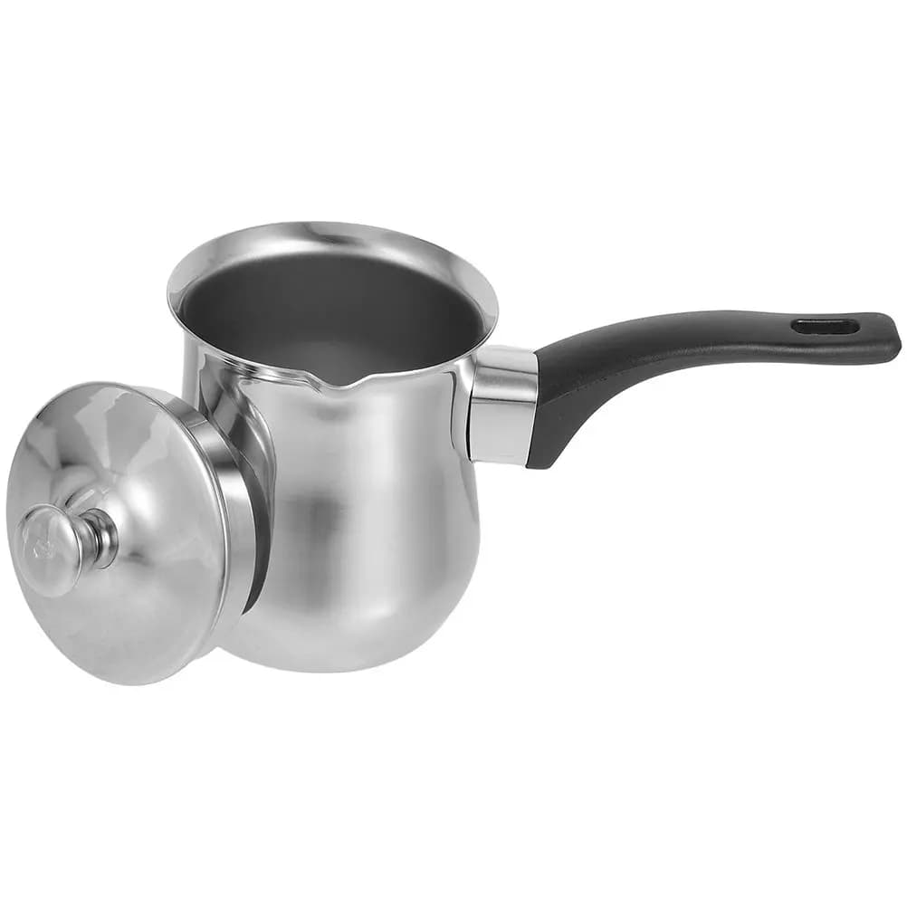 Stainless Steel Turkish Coffee Pot 540Ml Butter Warmer Small Milk Frothing Pitcher Coffee Maker Pot Lid Small Sauce Pan