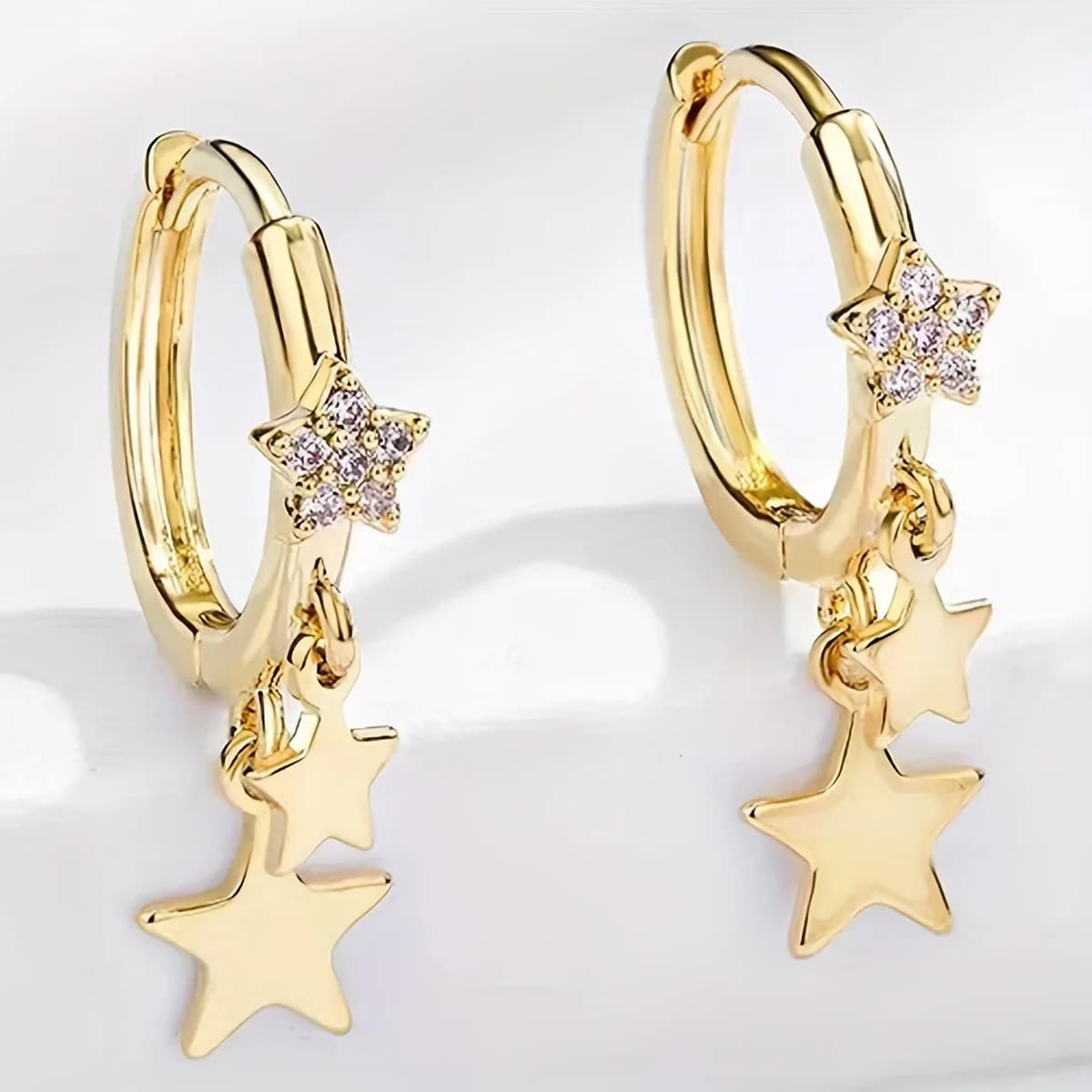 Tendenza autunno-inverno, super carini orecchini di alta gamma in rame beige a doppia stella, splendidi e popolarikvv