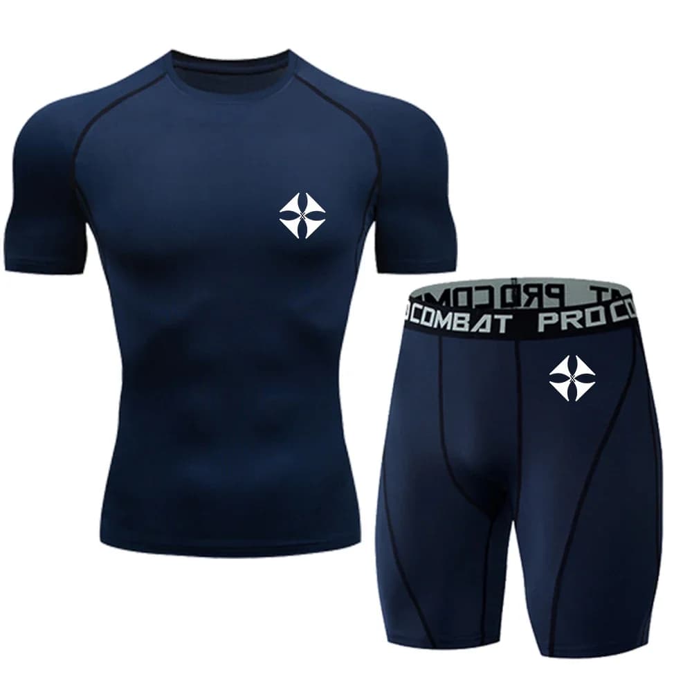 Men's Slim Fit Muscle Sports Short Sleeved Shorts Set, Breathable, Moisture Wicking, Fitness Training, Running, Sports Vest