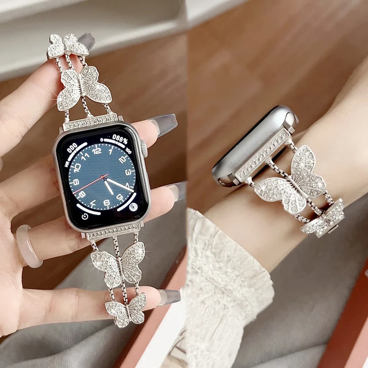 Metal bracelet with diamonds for Apple Watch 10 Band 46mm 42mm 41mm 44mm 40mm Women's Bracelet iWatch Series 9 8 7 Se 6 5 Ultra