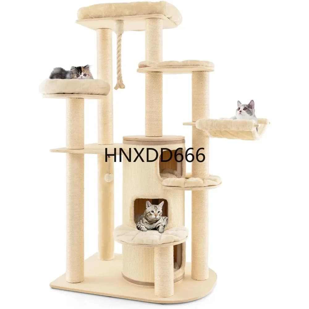 Tall Cat Tree 67 Inches Wooden Multi-Level Cat Tower with 3-Story Cat Condo, 2 Perches, Scratching Posts,