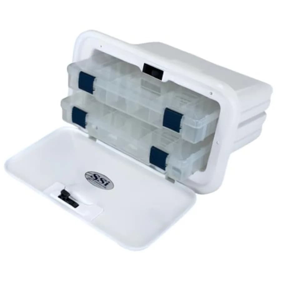 Scatola Porta Attrezzi Nautica per Imbarcazioni con Struttura in Plastica Resistente Blu e Nera - Include Parti OEM SSI e Plano Tackle