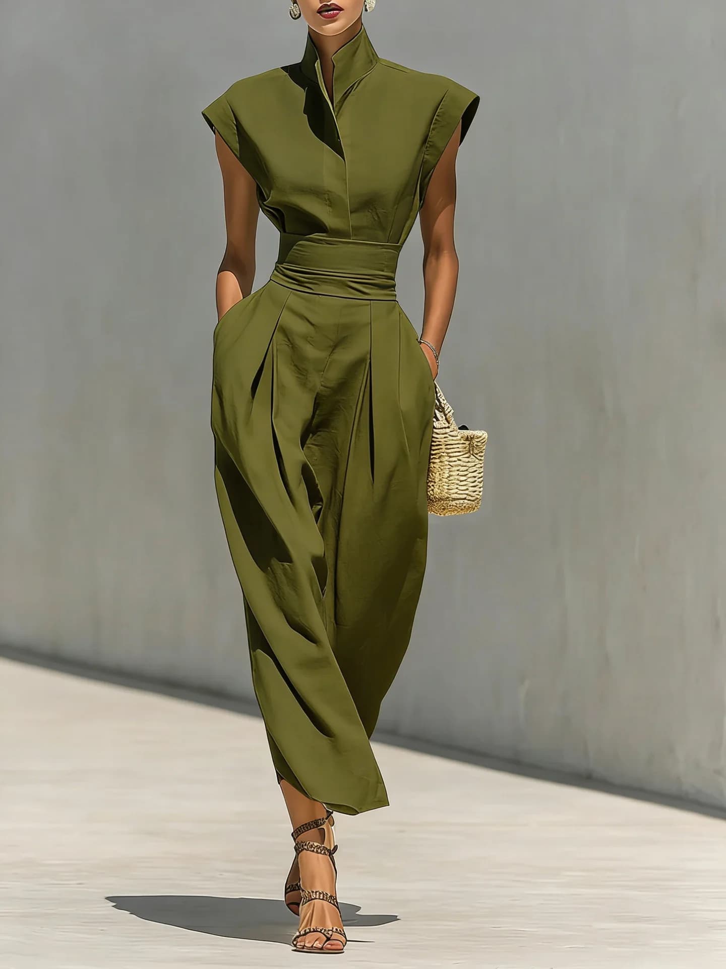 2026 European and American Style Women's Spring and Summer New High-Waist Long Skirt with High-Neck Loose Top Commuting Dress