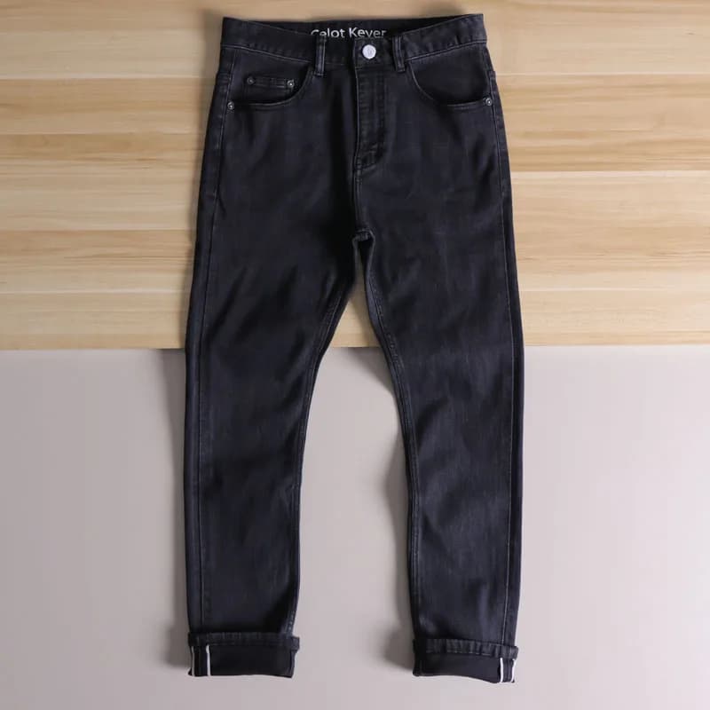 Jeans Casual da Uomo in Denim Lavato a Vita Alta, Gamba Dritta, Elastici e Comodi, Stile Moderno per Autunno e Primavera