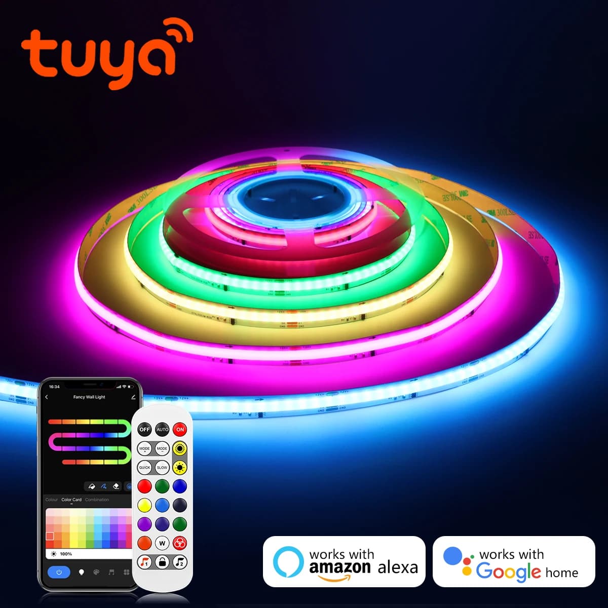 12V Tuya Smart WiFi RGBIC COB LED Strip RGB Neon Light WS2811 IC indirizzabile 576 LED flessibile FOB luci COB ad alta densità RA90