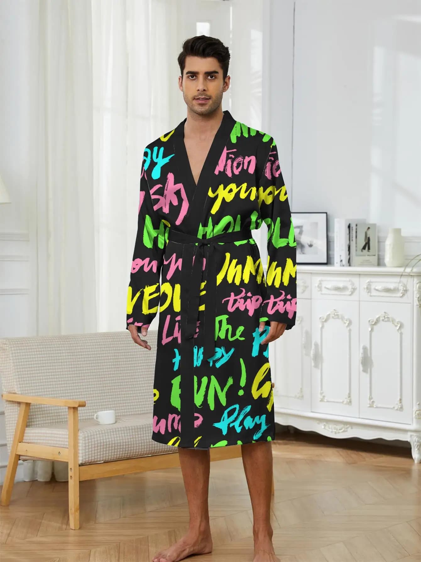 1pcs Men's Robes 2026 Spring/Summer robe Bathrobe man Robe man Men's bathrobe 3D Printed Breathable sleepwear Graphic